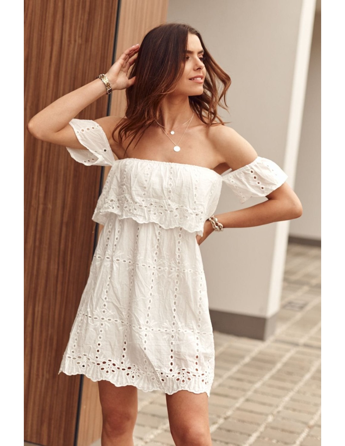 Cream off-the-shoulder dress 1718 - Online store - Boutique